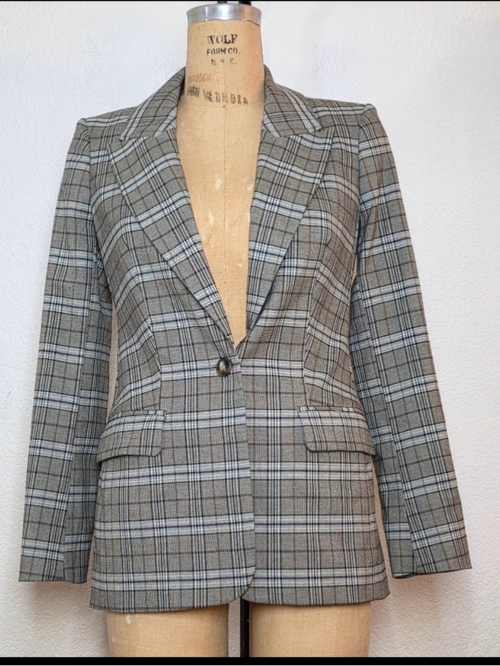 Express Women's XS Plaid Single-Button Blazer